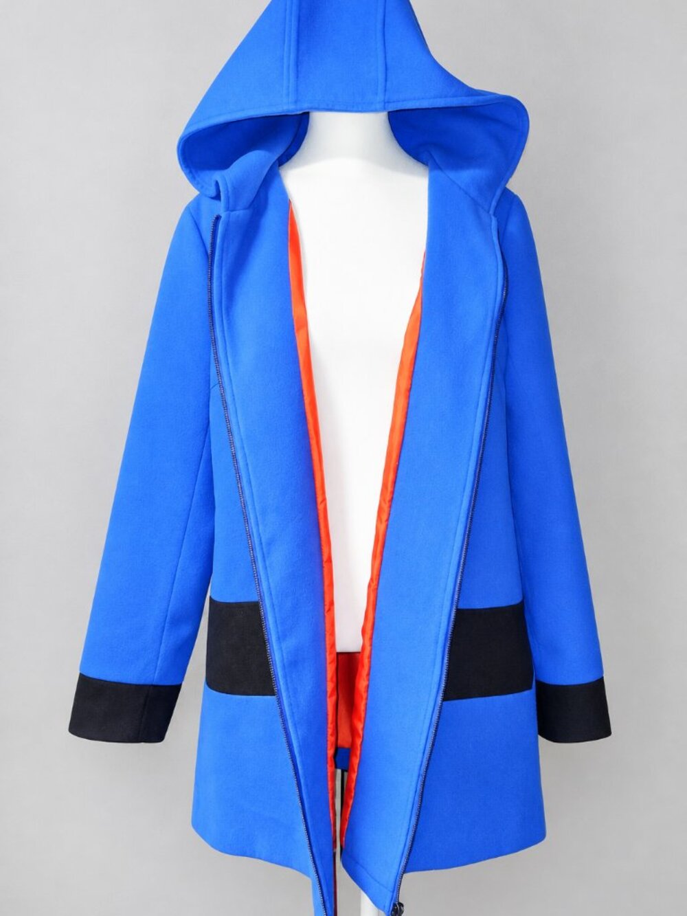 Twiggy London Blue Hooded Full Zip Fleece Lined Colorblock Coat Size M